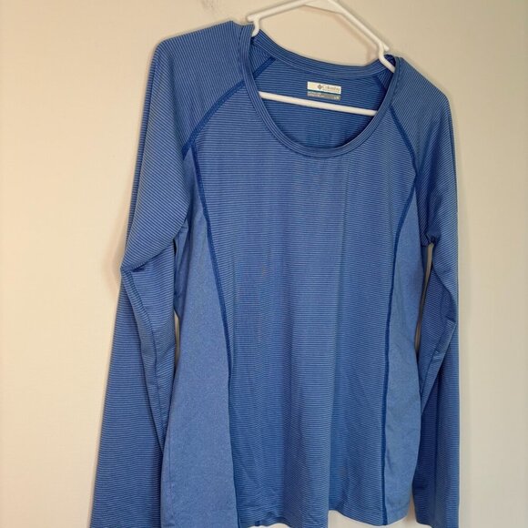 COLUMBIA Long Sleeve Performance Tee Womens L Blue Stripes Reflective Stretch - Picture 1 of 6